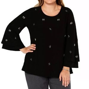 NWT Alfani Jewel Embellished Black Tunic Top 3X